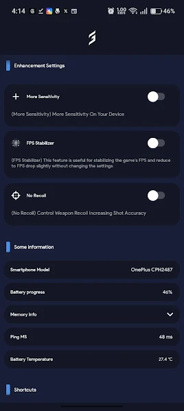 Painel Xit FF app settings